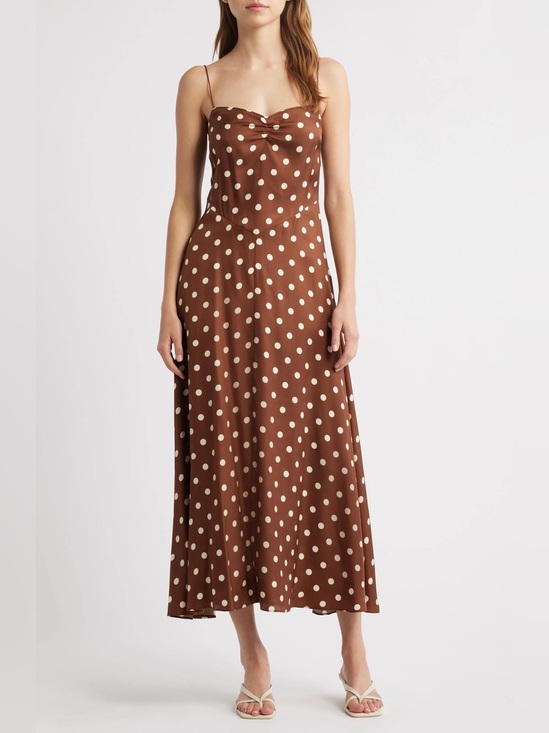 Doen Dresses & Skirts - DOEN Lorraine Polka Dot Silk Blend Satin Midi Dress